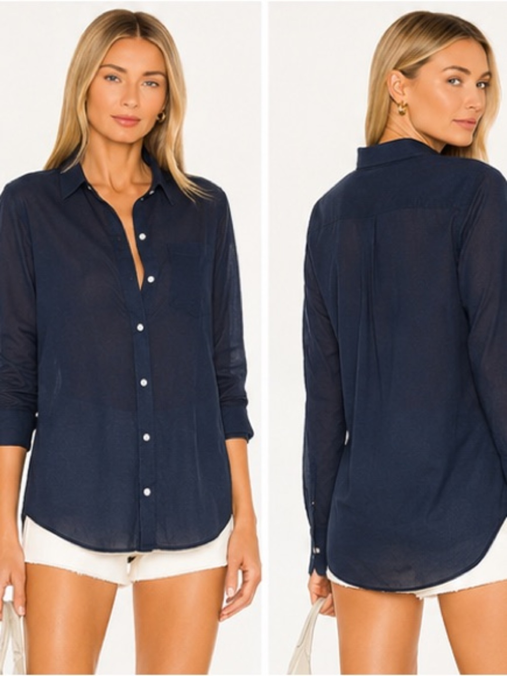 Nili Lotan Lightweight Cotton Voile Button-Front Shirt – Small